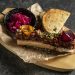 Marrow beefsteak with garlic toast and marinated onion