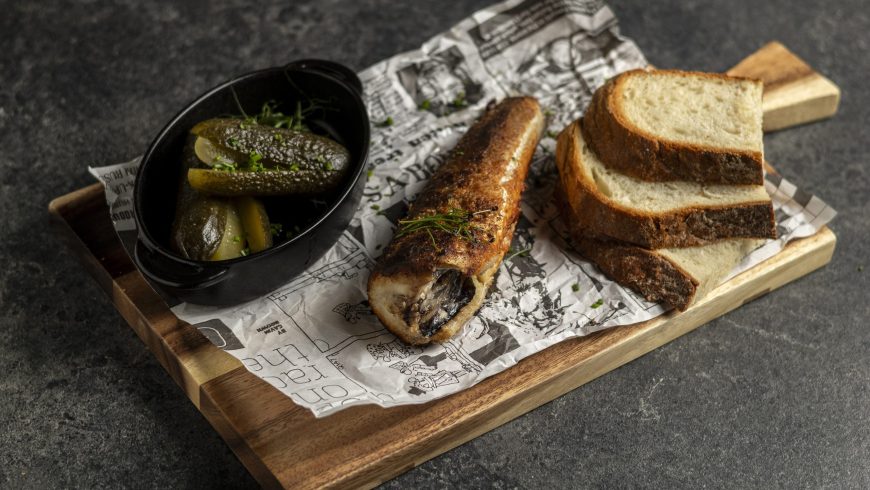 Hake with pickles and rustic bread