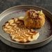 Plum cinnamon deep fried ice cream with vanilla sauce